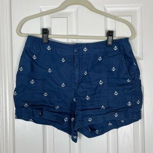 British Khaki 100% Linen Preppy Nautical Anchor Shorts